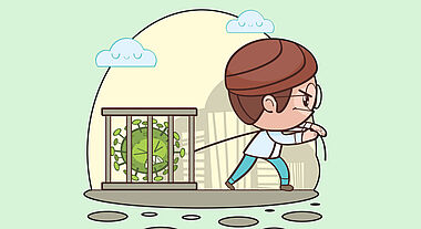 illustration enfant et virus en cage